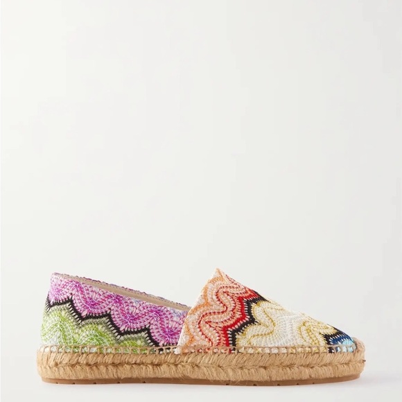 Missoni Mare Stripe Multicolor Crochet Knit Flat Espadrile Shoes Size 39